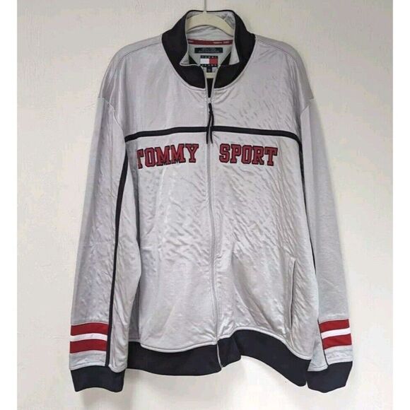 Tommy Hilfiger Y2K Tommy Sport Mens zip up Jacket Coat Silver Size 2xL - Picture 1 of 6